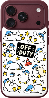 Duck Off Duty iPhone case design preview in Burgundy. Model-specific fit and camera openings vary.