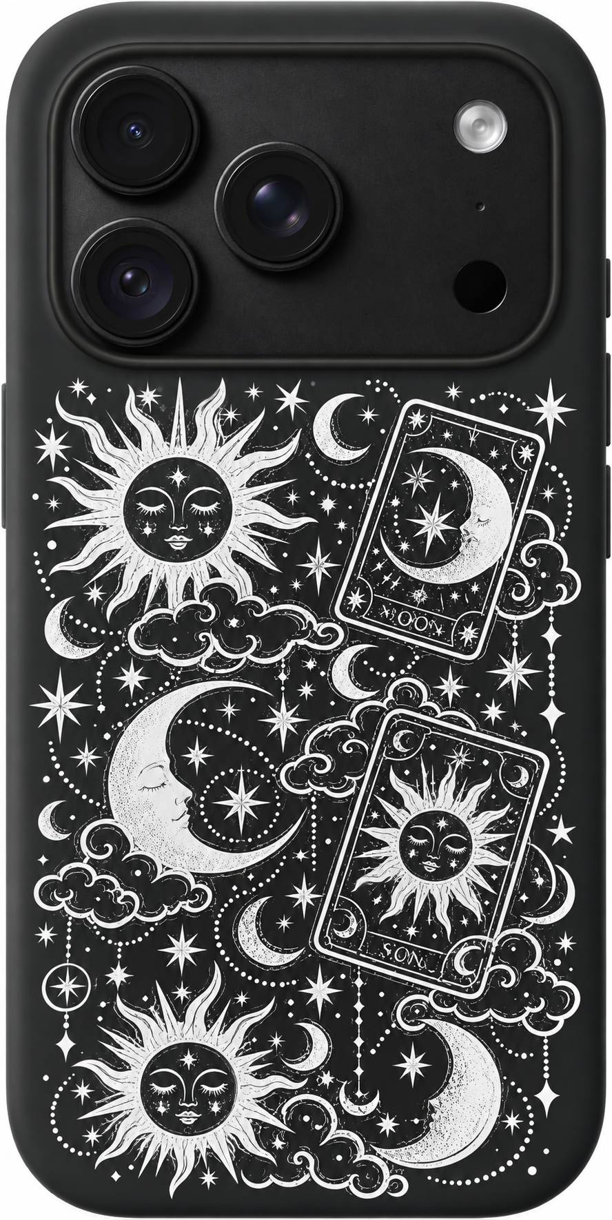 Lunar Tarot Drift iPhone case design preview in Black. Model-specific fit and camera openings vary.