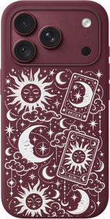 Lunar Tarot Drift iPhone case design preview in Burgundy. Model-specific fit and camera openings vary.